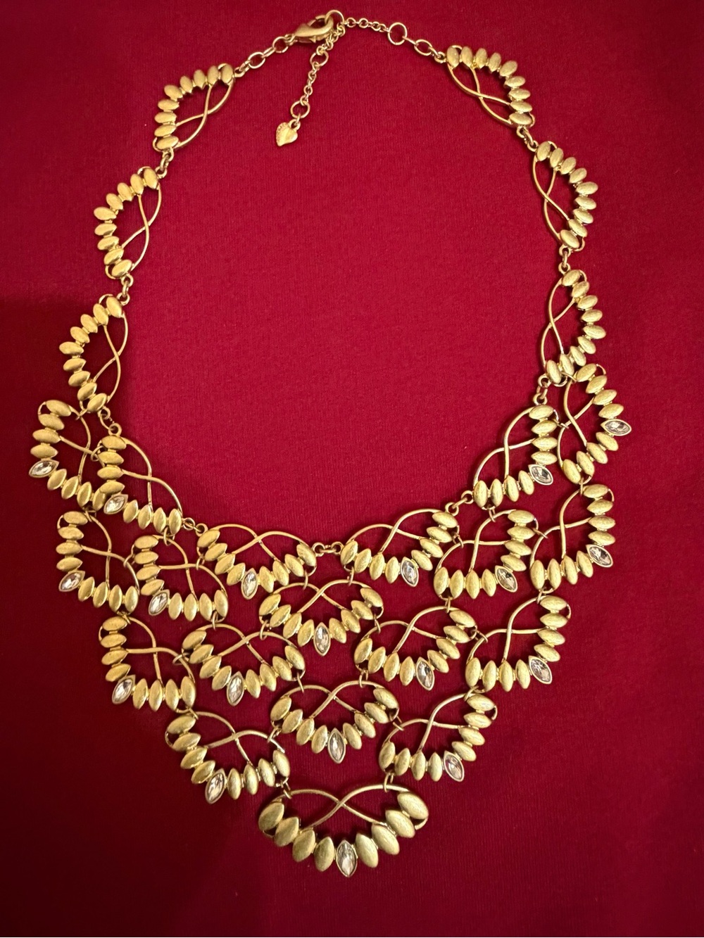 Carolee Gold Tone Leaves Bib Necklace Statement Textured Leaf Crystals Heavy 87g - Picture 1 of 16